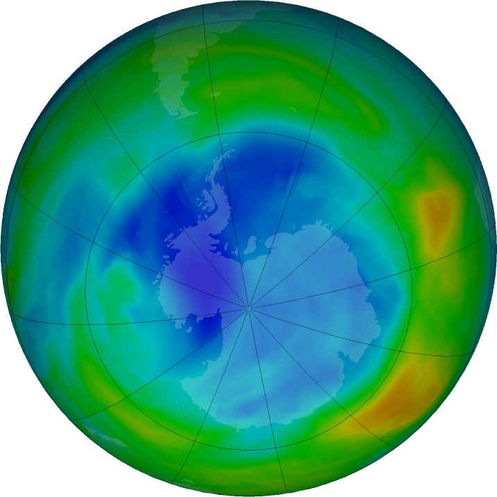 Antarctic ozone map for 12 August 2020